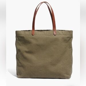 Madewell The Canvas Transport Tote Green Thick Canvas Italian Leather